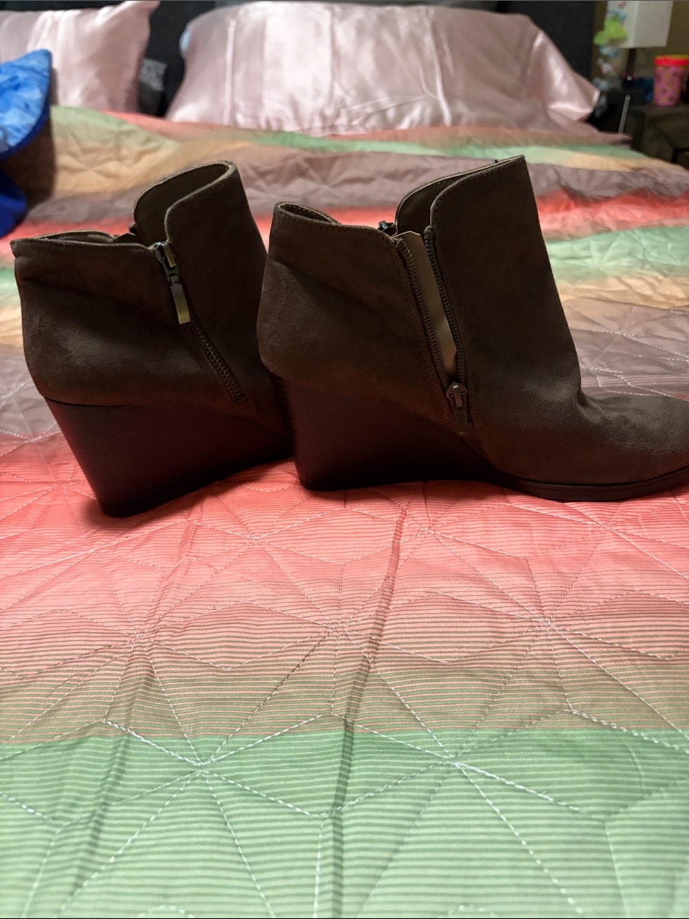 Style & Co. Dark Brown Suede Wedge Ankle Boots